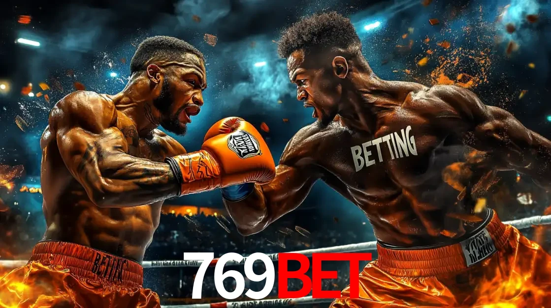 Dois boxeadores em uma luta intensa e explosiva, representando a adrenalina e as oportunidades de apostas em esportes de combate disponíveis na plataforma 769bet.