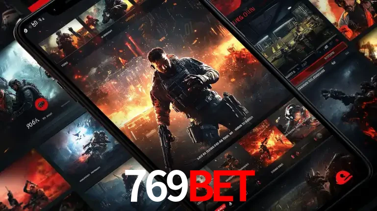 Tela de um celular exibindo uma galeria de jogos de tiro com temática militar, mostrando a variedade de e-sports disponíveis para apostas na plataforma de entretenimento 769bet.