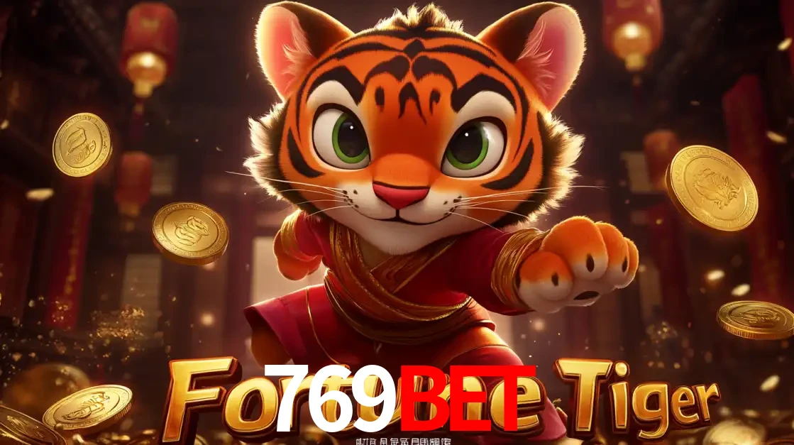 O carismático mascote do jogo de slot Fortune Tiger, um tigre fofo em pose de artes marciais, pronto para trazer sorte e multiplicadores de ganhos no cassino online 769bet.