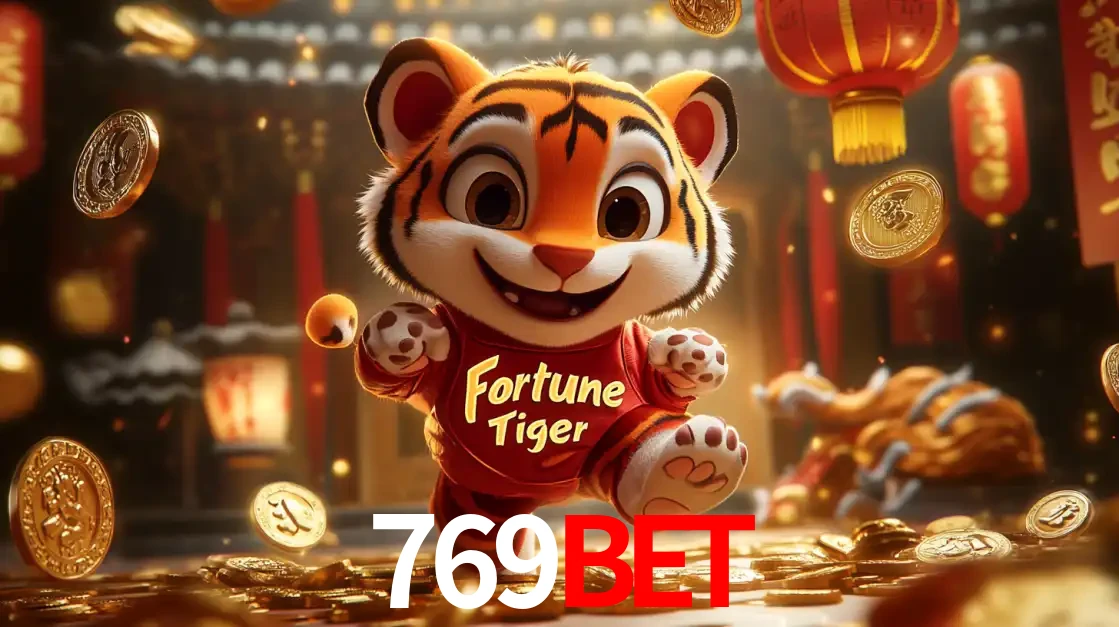 O alegre personagem do Fortune Tiger correndo sobre um caminho de moedas de ouro, simbolizando os grandes prêmios e a diversão do popular jogo de slot do 769bet.