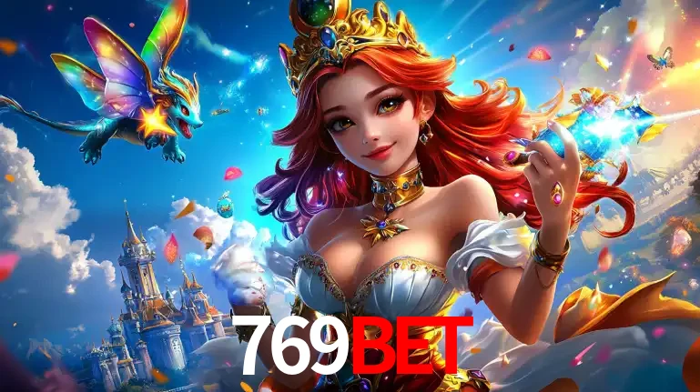 A princesa de um reino de fantasia mágico, com seu pequeno dragão, apresentando um mundo de prêmios encantados nos jogos de caça-níqueis do cassino 769bet.